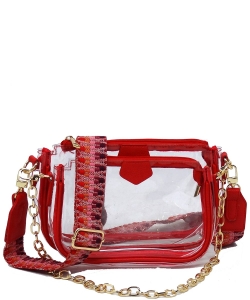 See Thru Clear 2-in-1 Crossbody Bag with Guitar Strap AD748T RED